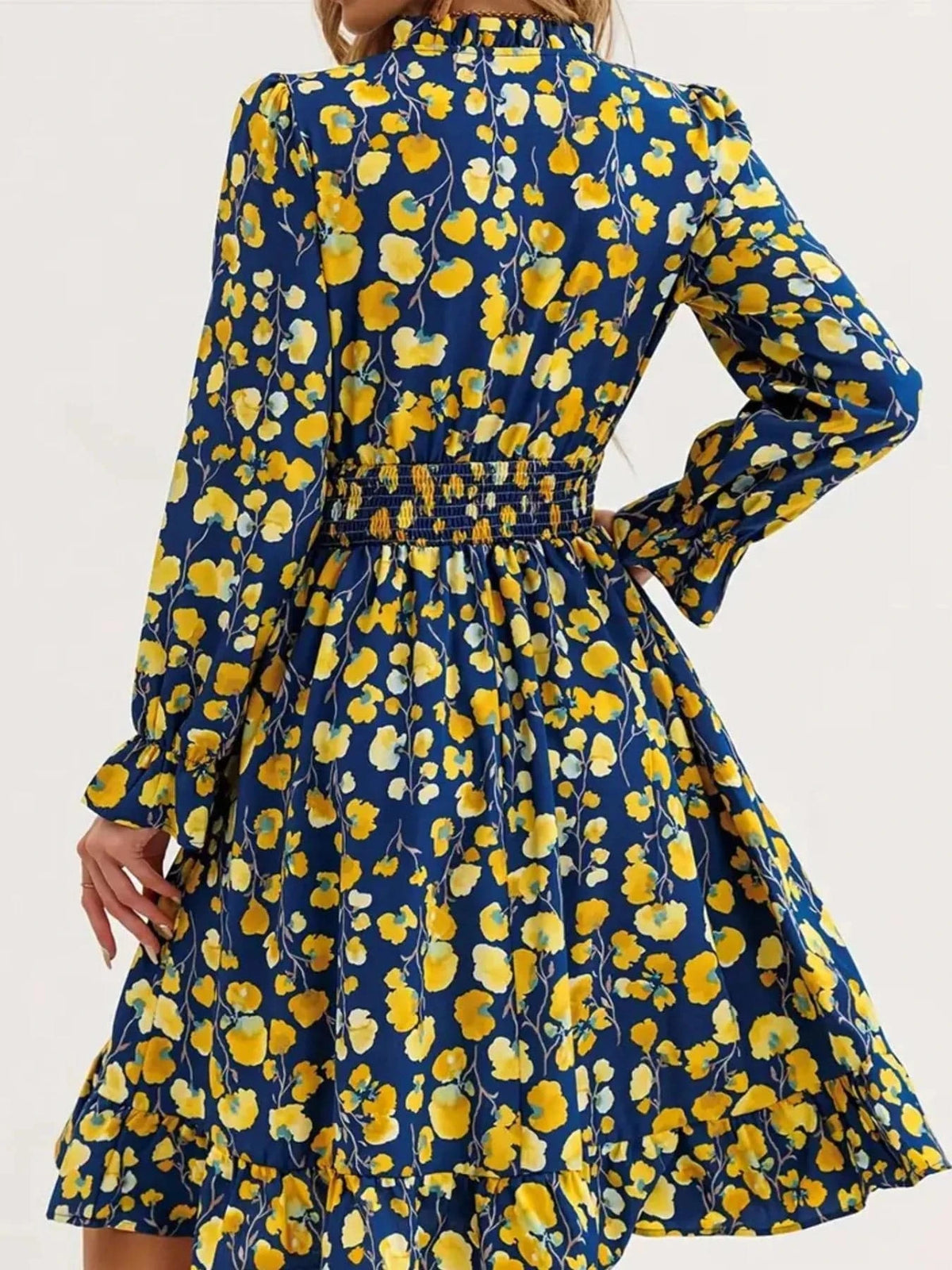 Trendsi set Floral Print Flounce Sleeve Ruffle Hem Dress