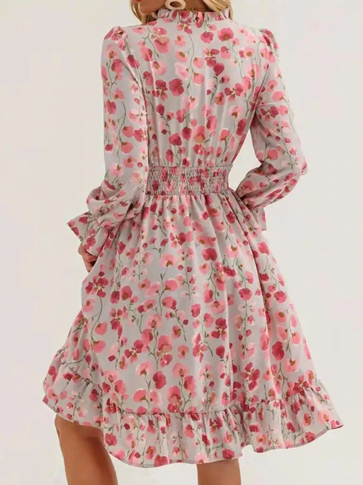 Trendsi set Floral Print Flounce Sleeve Ruffle Hem Dress
