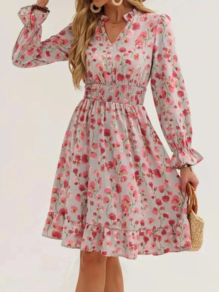 Floral Print Flounce Sleeve Ruffle Hem Dress - Pink Flower by Trendsi from FREYA’S CLOSET