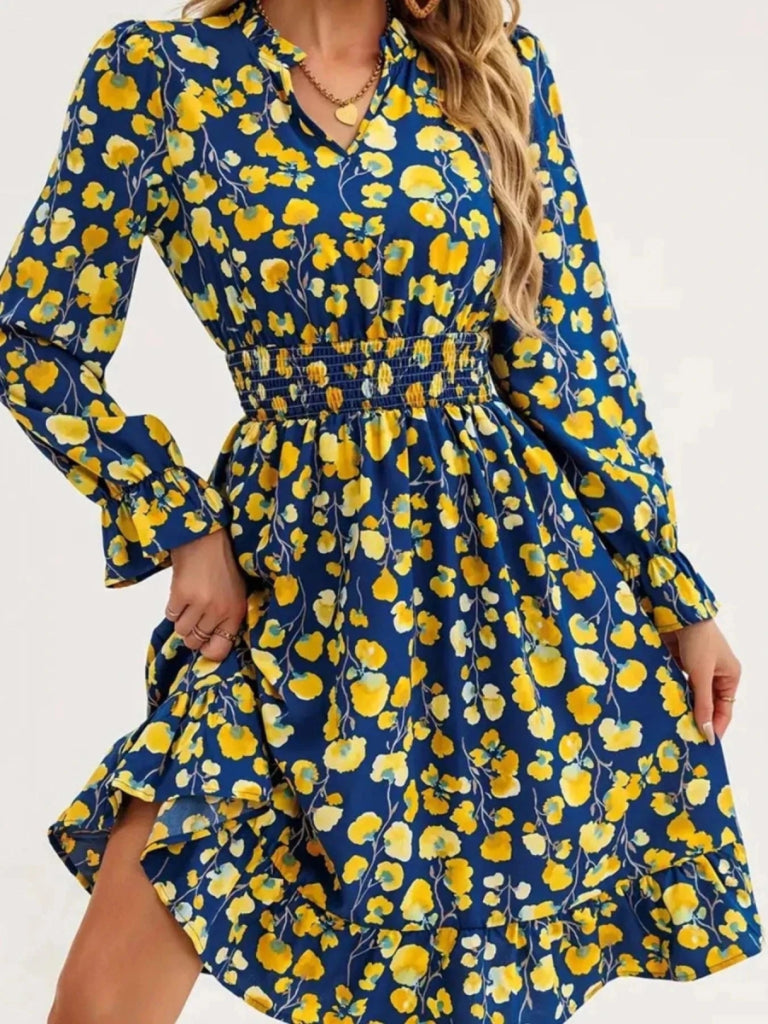 Floral Print Flounce Sleeve Ruffle Hem Dress - Yellow Flower by Trendsi from FREYA’S CLOSET