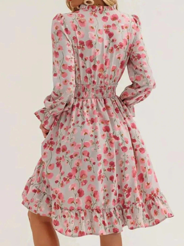 Floral Print Flounce Sleeve Ruffle Hem Dress - Pink Flower by Trendsi from FREYA’S CLOSET