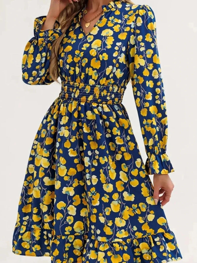 Floral Print Flounce Sleeve Ruffle Hem Dress - Yellow Flower by Trendsi from FREYA’S CLOSET