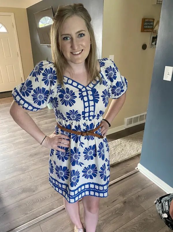 Floral Print Puff Sleeve Mini Dress - Royal Blue by Trendsi from FREYA’S CLOSET
