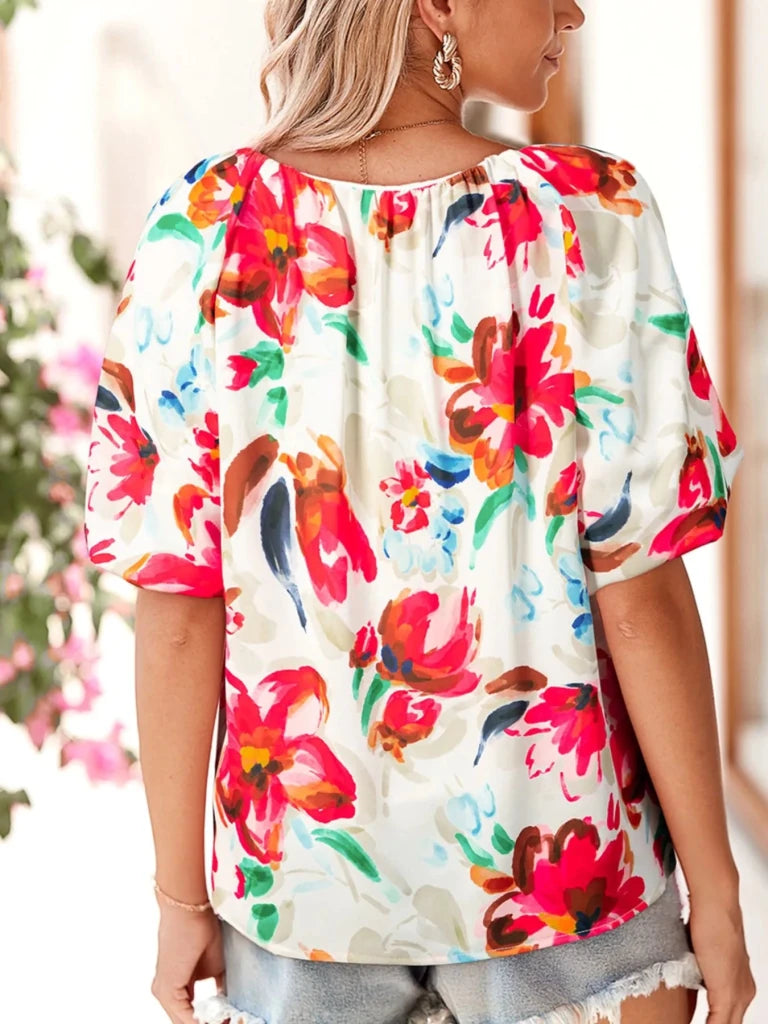Floral Print Puffy Half Sleeve Blouse - Floral by Trendsi from FREYA’S CLOSET