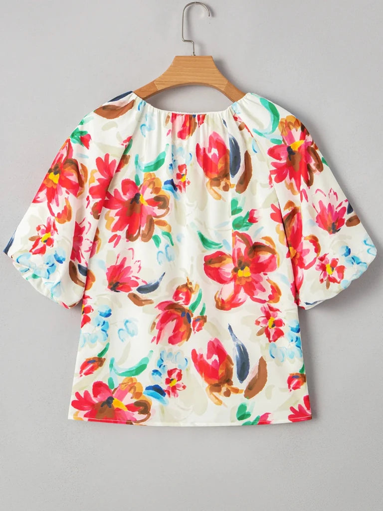 Floral Print Puffy Half Sleeve Blouse - Floral by Trendsi from FREYA’S CLOSET
