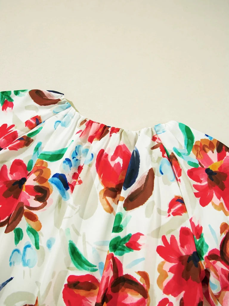 Floral Print Puffy Half Sleeve Blouse - Floral by Trendsi from FREYA’S CLOSET