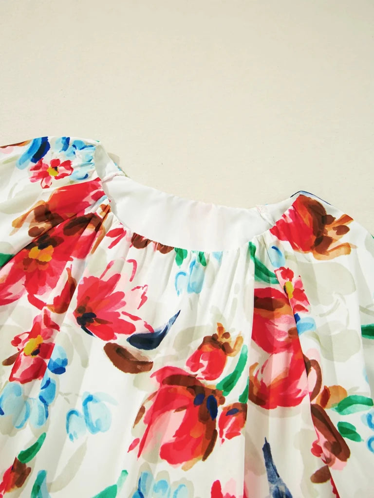 Floral Print Puffy Half Sleeve Blouse - Floral by Trendsi from FREYA’S CLOSET