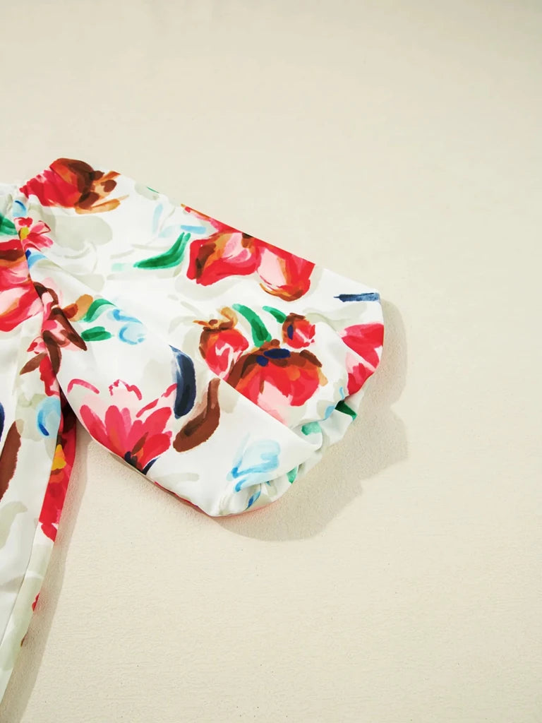 Floral Print Puffy Half Sleeve Blouse - Floral by Trendsi from FREYA’S CLOSET