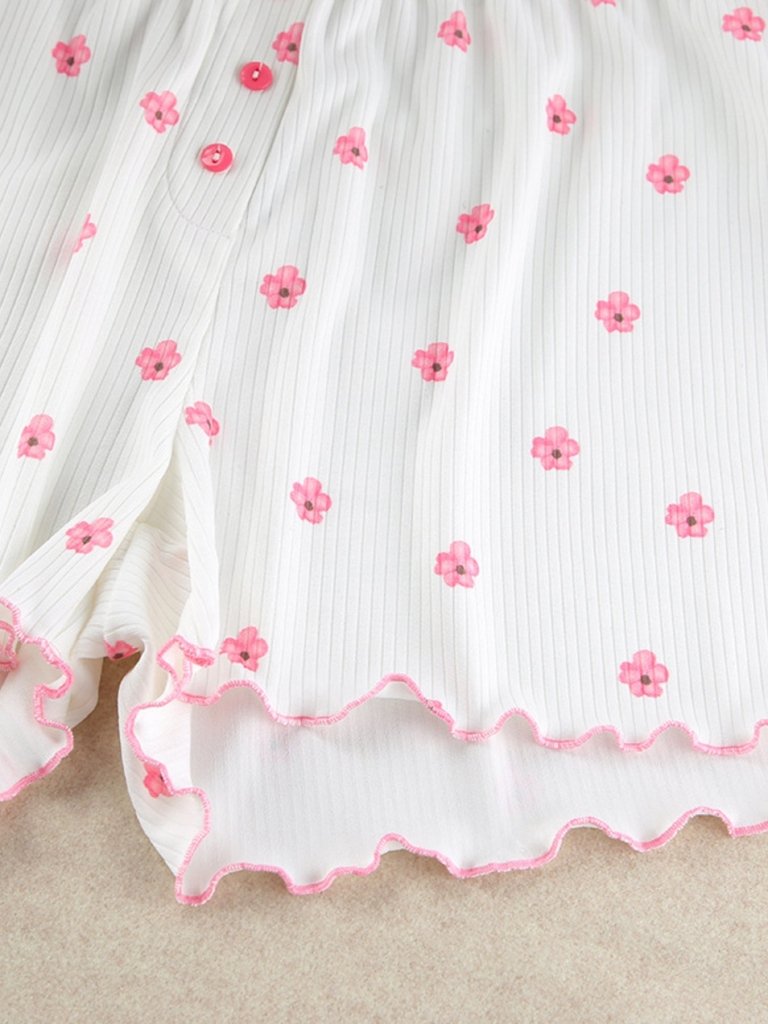 Floral Print Ribbed Knit Top and Shorts Lounge Set - White by Trendsi from FREYA’S CLOSET