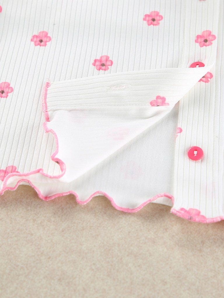 Floral Print Ribbed Knit Top and Shorts Lounge Set - White by Trendsi from FREYA’S CLOSET