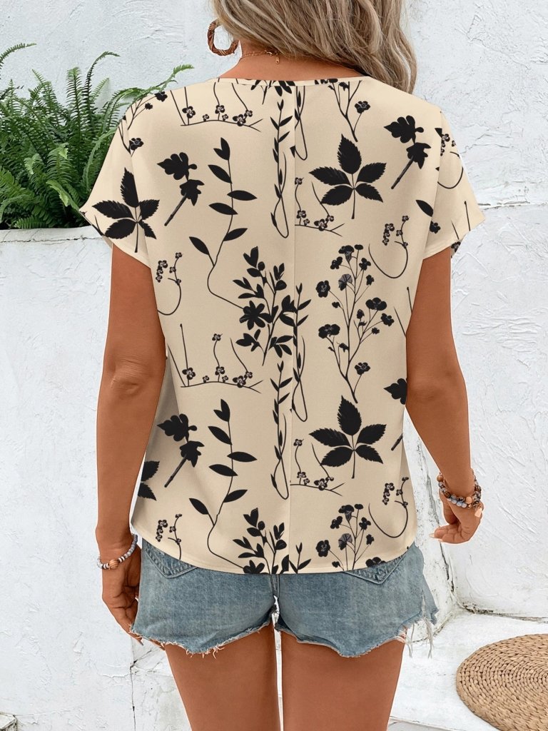 Floral Print Round Neck Blouse - Beige by Trendsi from FREYA’S CLOSET