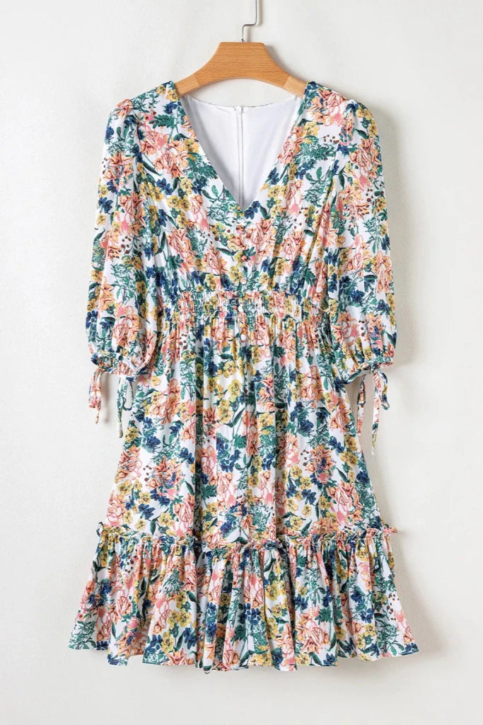 Floral Print Ruffle Hem Mini Dress - Floral by Trendsi from FREYA’S CLOSET