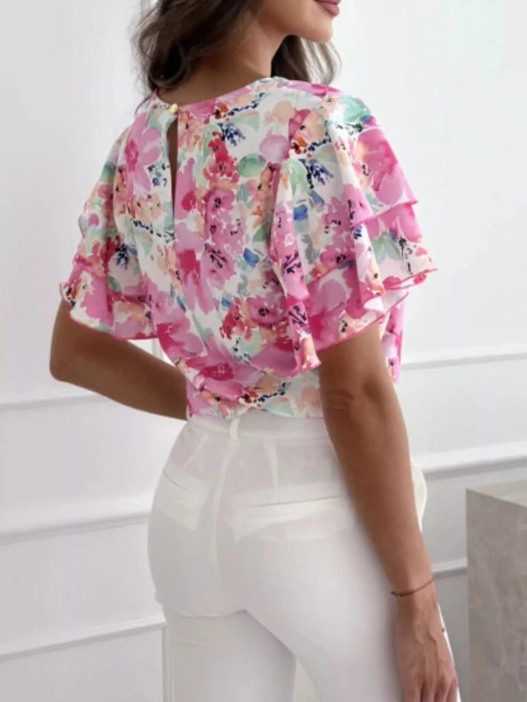 Floral Print Ruffle Sleeve Blouse - Dusty Pink by Trendsi from FREYA’S CLOSET