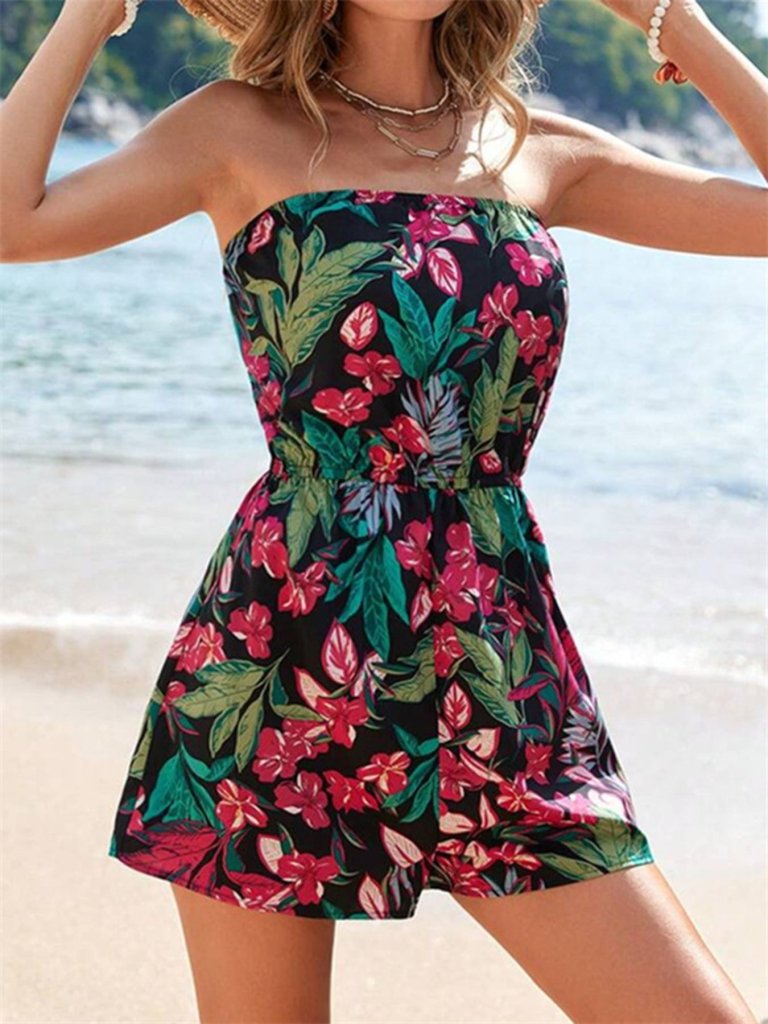 Floral Print Strapless Elastic Waist Romper - Floral by Trendsi from FREYA’S CLOSET
