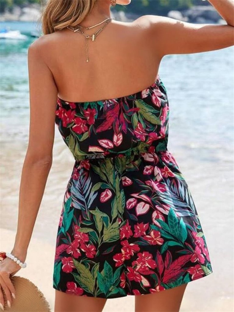 Floral Print Strapless Elastic Waist Romper - Floral by Trendsi from FREYA’S CLOSET