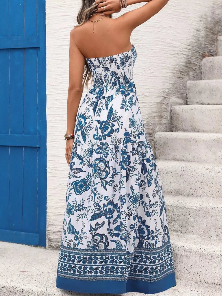 Floral Print Strapless Maxi Dress - Blue by Trendsi from FREYA’S CLOSET