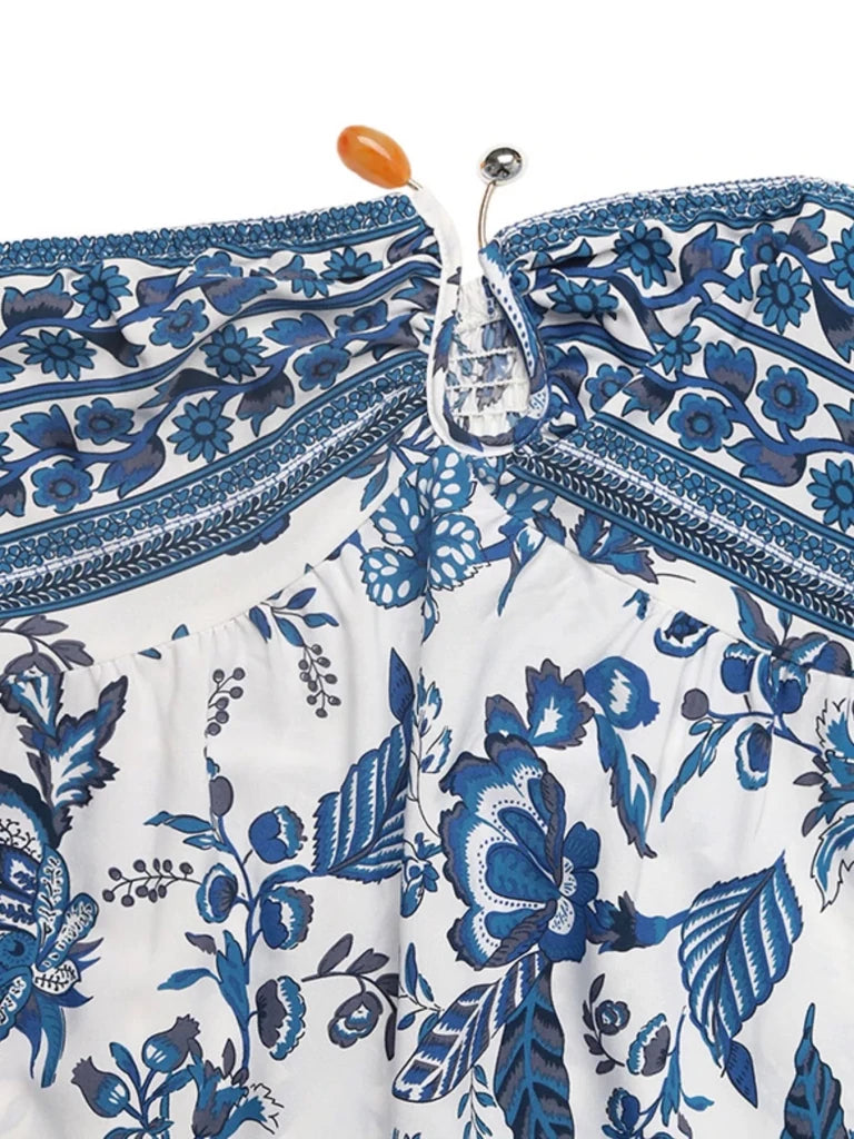 Floral Print Strapless Maxi Dress - Blue by Trendsi from FREYA’S CLOSET