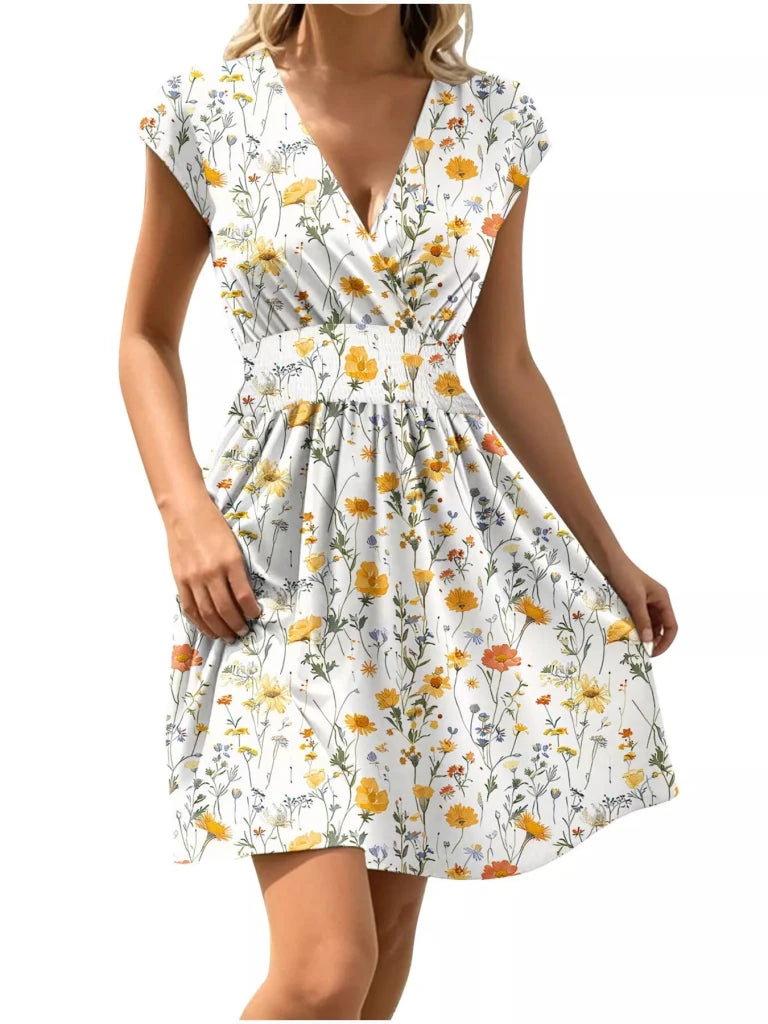 Floral Print Surplice Mini Dress - Gold by Trendsi from FREYA’S CLOSET