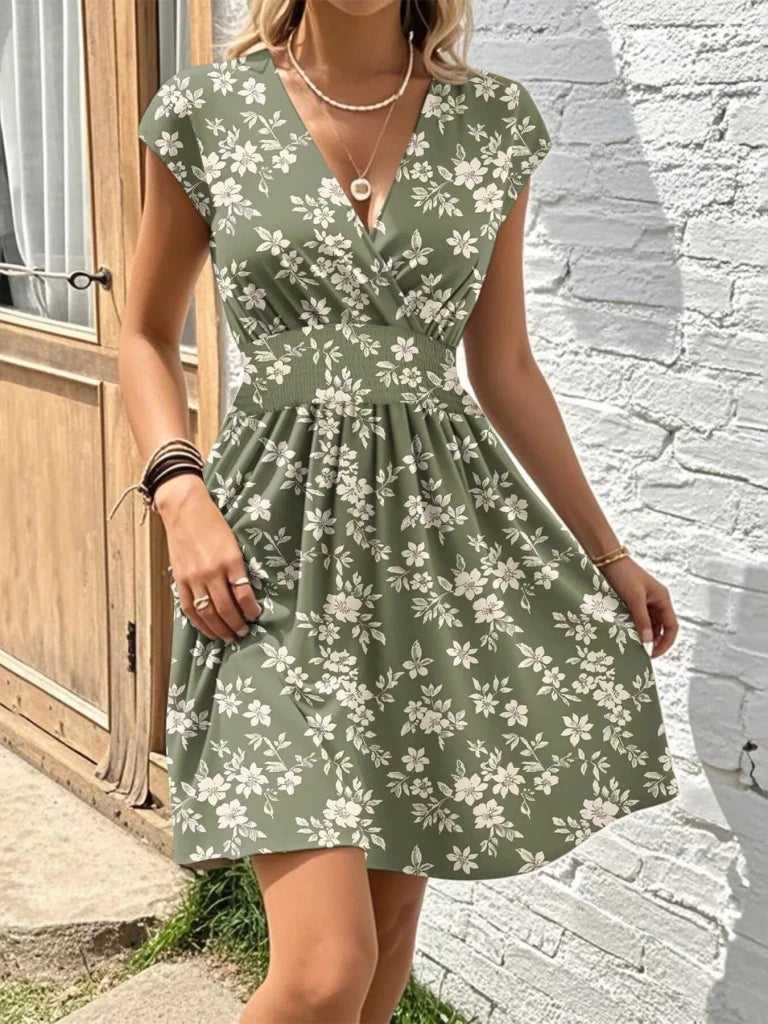 Floral Print Surplice Mini Dress - Moss by Trendsi from FREYA’S CLOSET