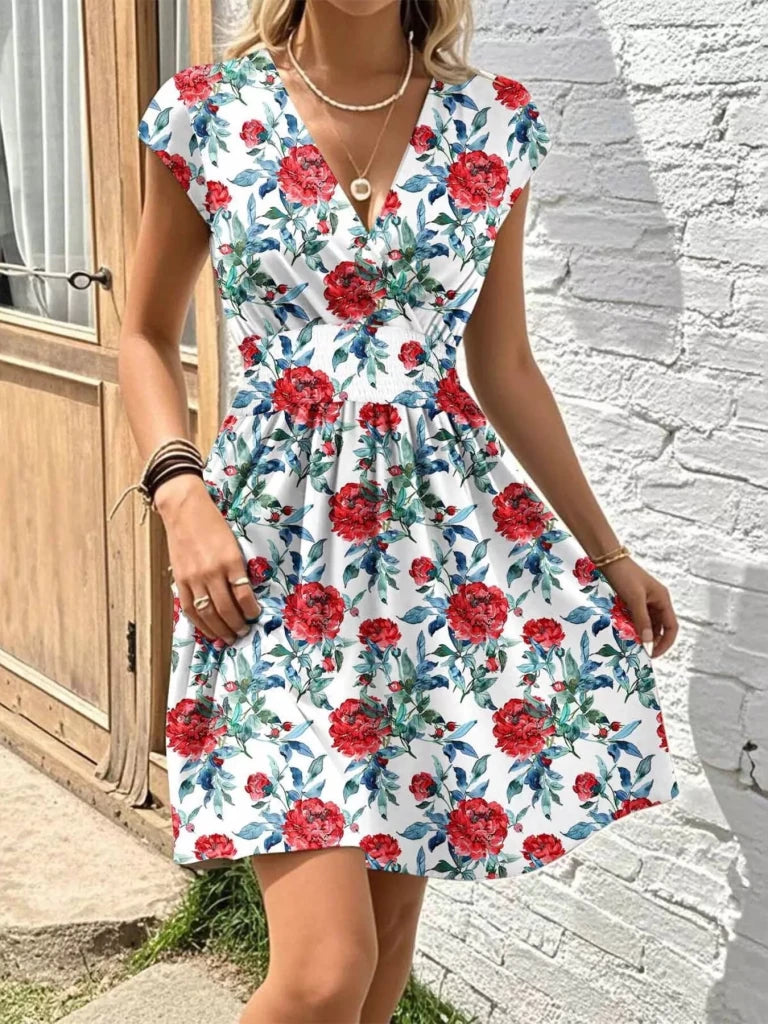 Floral Print Surplice Mini Dress - Scarlet by Trendsi from FREYA’S CLOSET