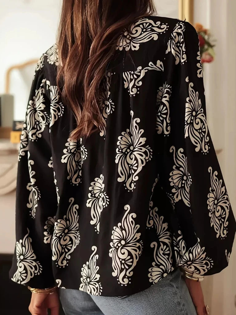Floral Print Tie - Neck Blouse - Black by Trendsi from FREYA’S CLOSET