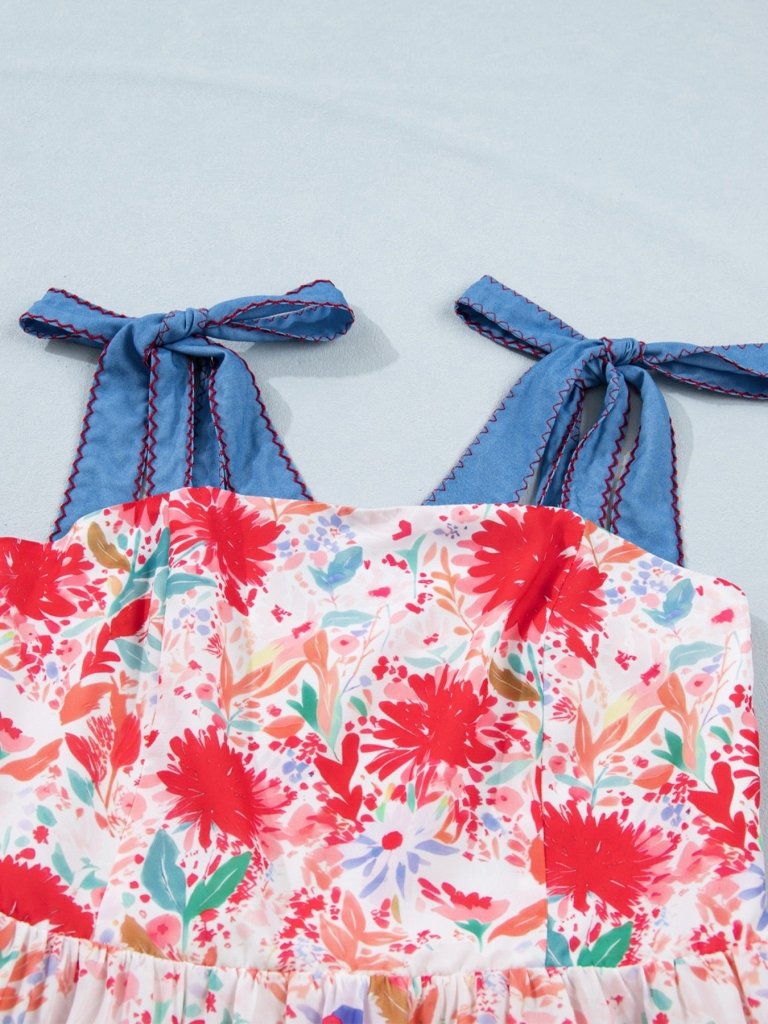 Floral Print Tie - Shoulder Midi Dress - Burnt Coral by Trendsi from FREYA’S CLOSET
