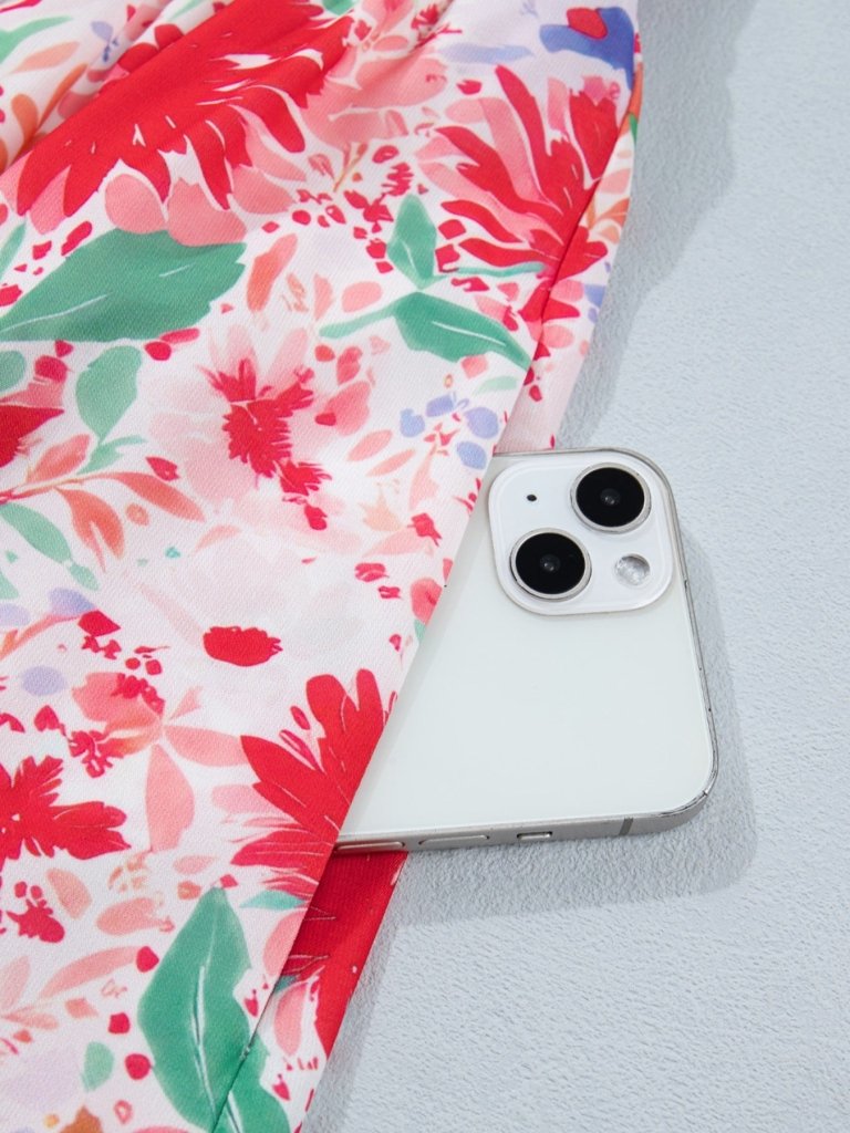 Floral Print Tie - Shoulder Midi Dress - Burnt Coral by Trendsi from FREYA’S CLOSET