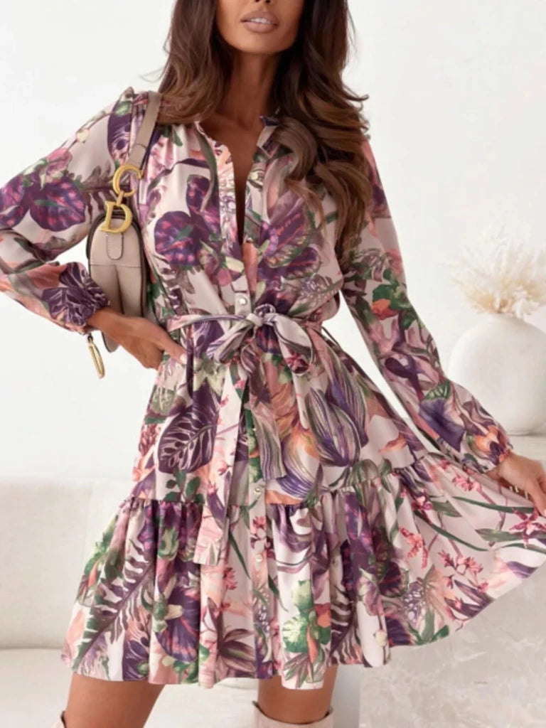 Floral Print Tie Waist Mini Dress - Beige by Trendsi from FREYA’S CLOSET