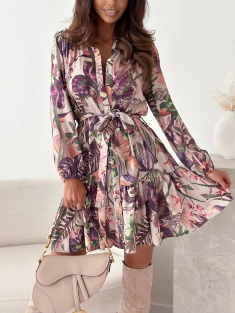 Floral Print Tie Waist Mini Dress - Beige by Trendsi from FREYA’S CLOSET