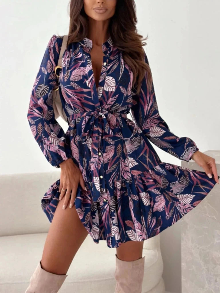 Floral Print Tie Waist Mini Dress - Violet by Trendsi from FREYA’S CLOSET