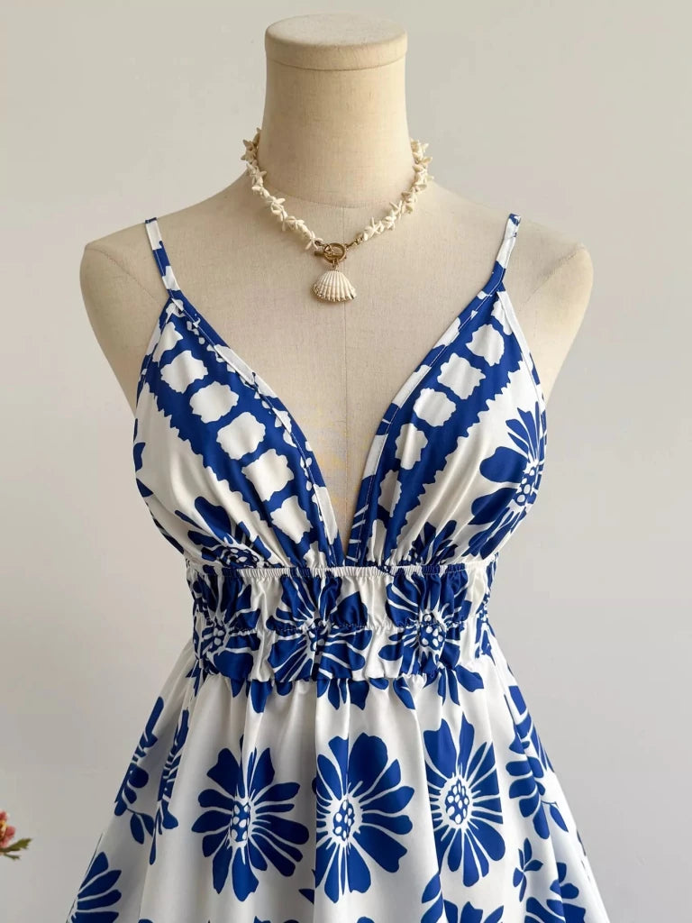 Floral Print V - Neck Mini Dress - Royal Blue by Trendsi from FREYA’S CLOSET