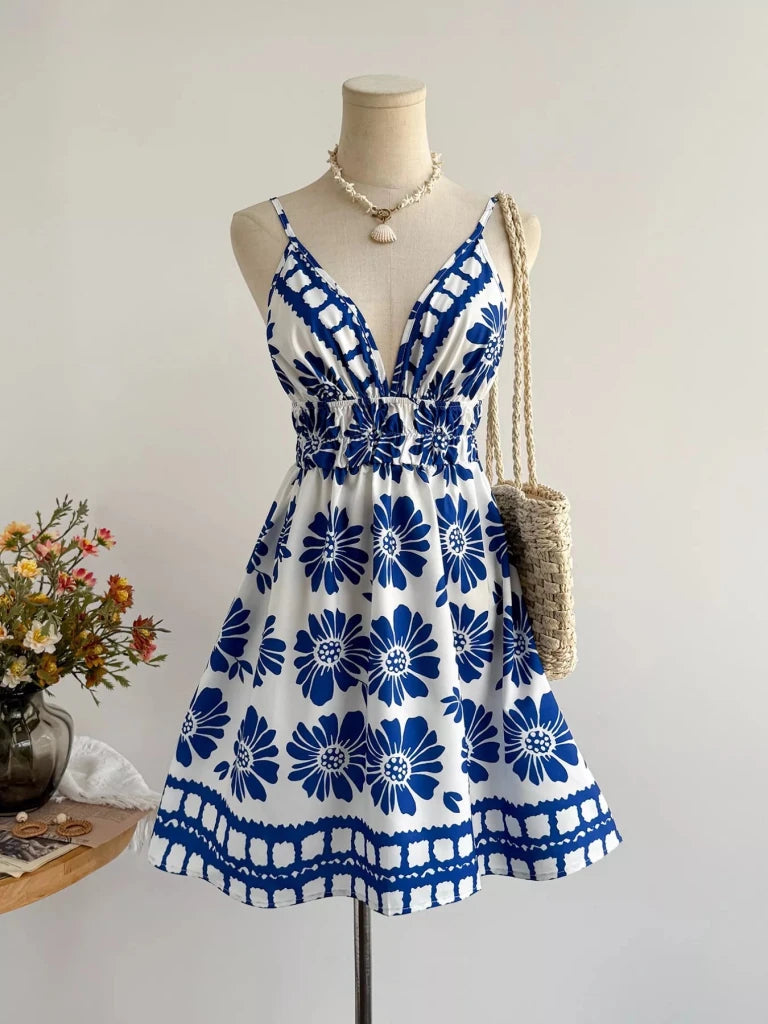 Floral Print V - Neck Mini Dress - Royal Blue by Trendsi from FREYA’S CLOSET