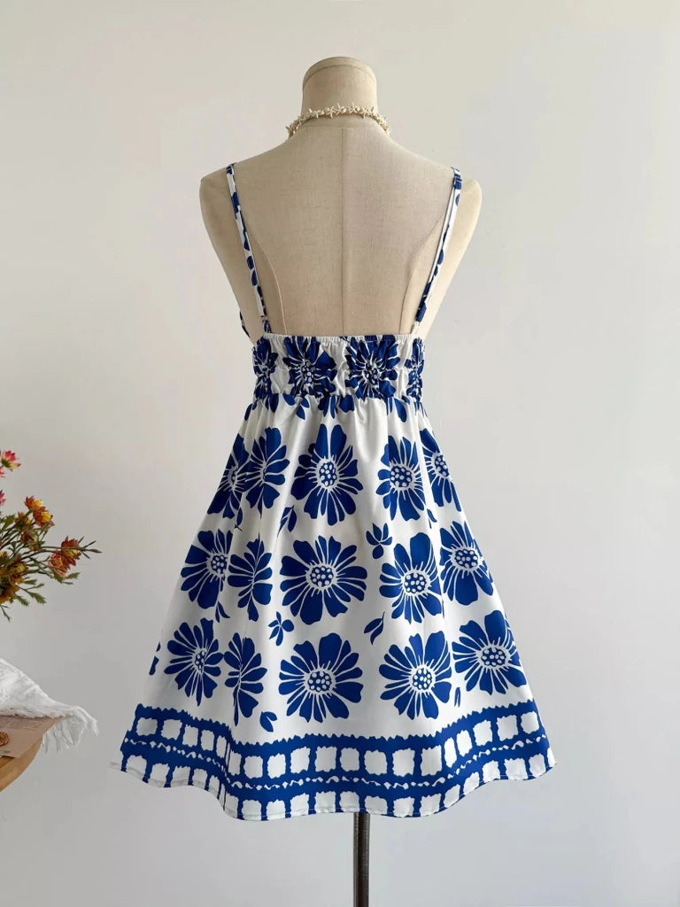 Floral Print V - Neck Mini Dress - Royal Blue by Trendsi from FREYA’S CLOSET