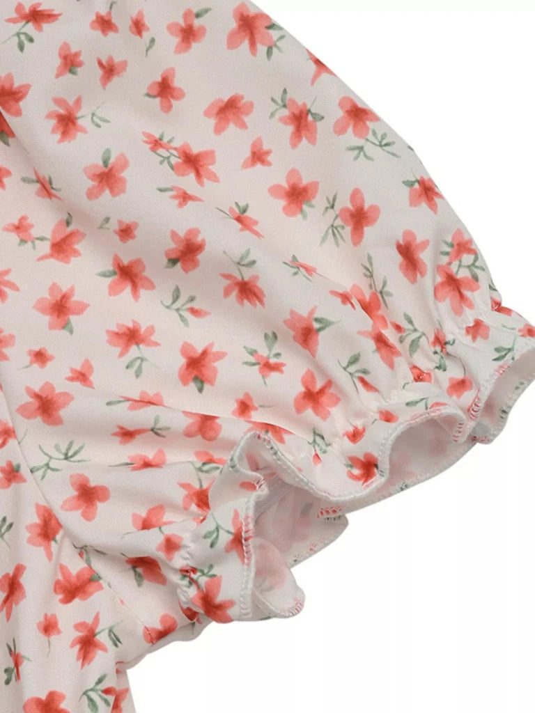 Floral Print V - Neck Puff Sleeve Mini Dress - Red by Trendsi from FREYA’S CLOSET