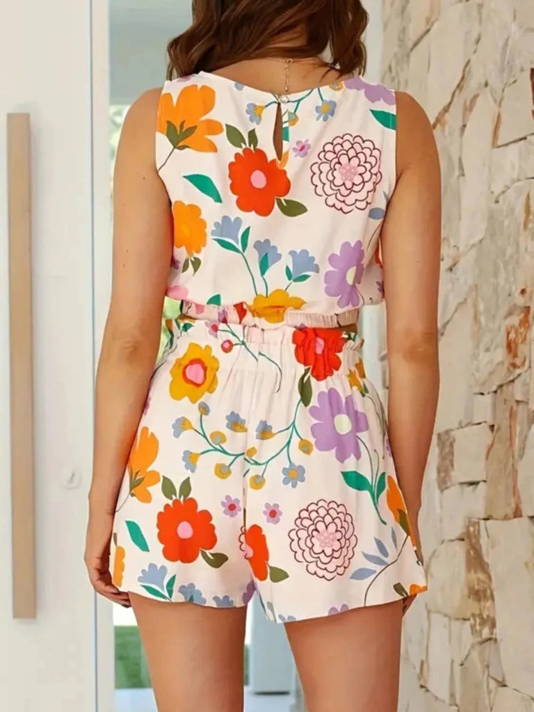Floral Round Neck Tank and Shorts Set - Floral by Trendsi from FREYA’S CLOSET