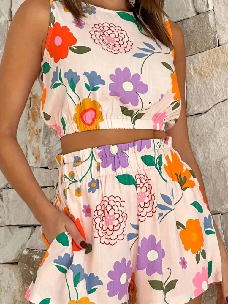 Floral Round Neck Tank and Shorts Set - Floral by Trendsi from FREYA’S CLOSET