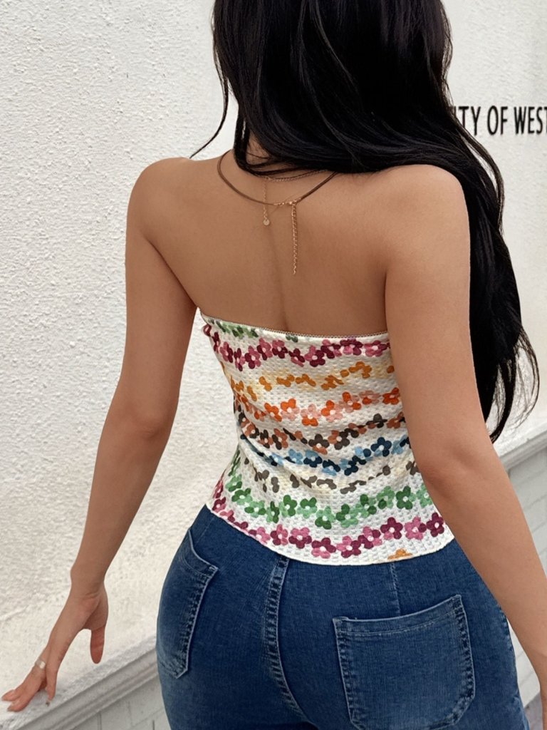 Floral Ruched Tube Top - Multicolor by Trendsi from FREYA’S CLOSET