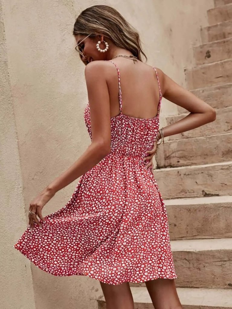 Floral V - Neck Mini Cami Dress - Scarlet by Trendsi from FREYA’S CLOSET