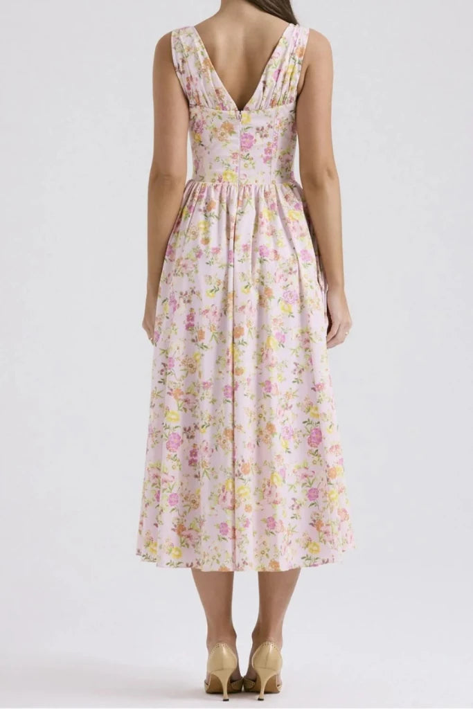 Floral V - Neck Sleeveless Midi Dress with Pockets - Blush Pink by Trendsi from FREYA’S CLOSET