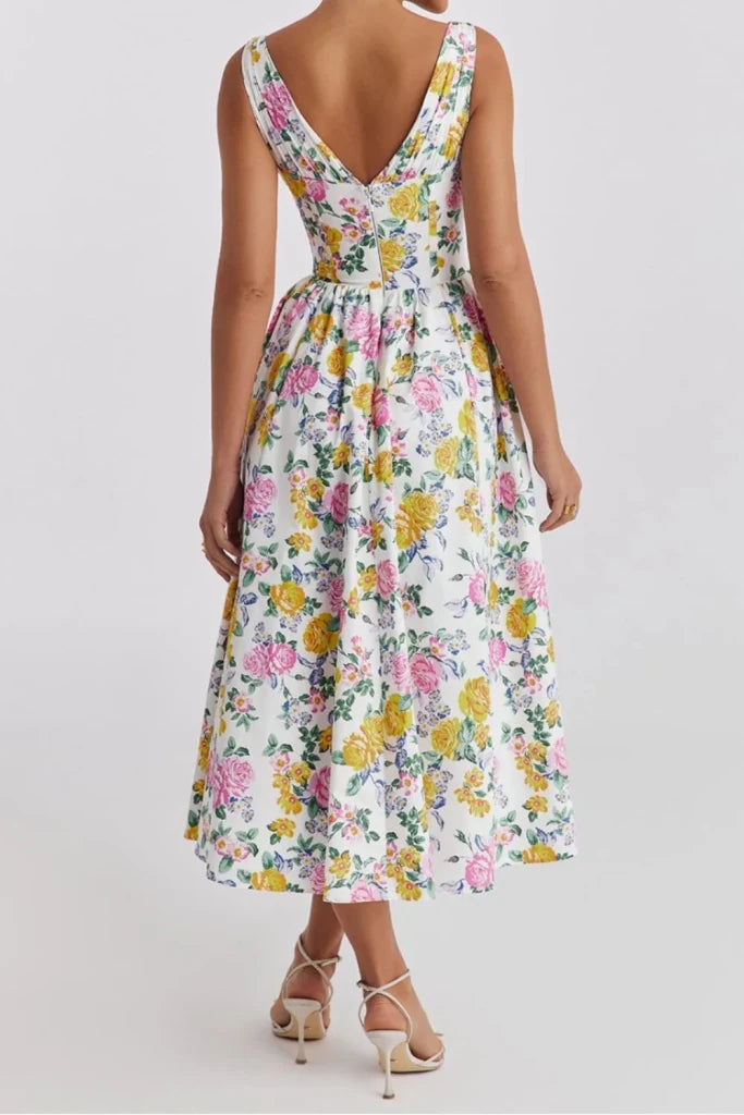 Floral V - Neck Sleeveless Midi Dress with Pockets - Multicolor by Trendsi from FREYA’S CLOSET