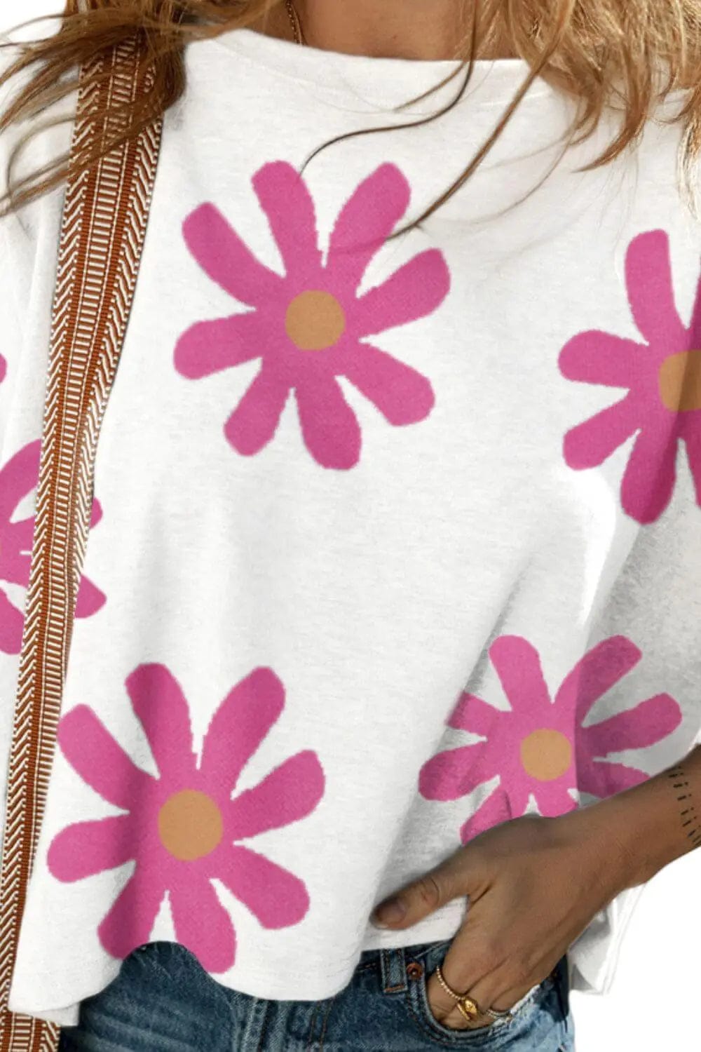 Trendsi Shirts and Blouses Flower Round Neck Half Sleeve T-Shirt