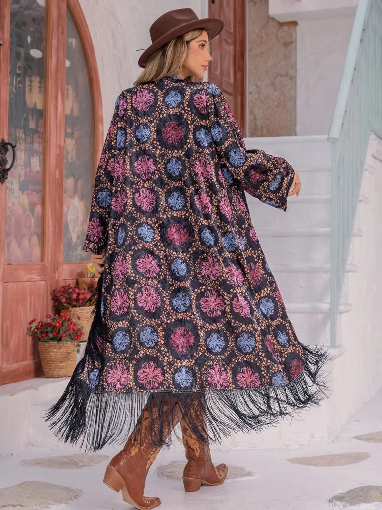 Fringe Open Front Long Sleeve Cardigan - Multicolor by Trendsi from FREYA’S CLOSET