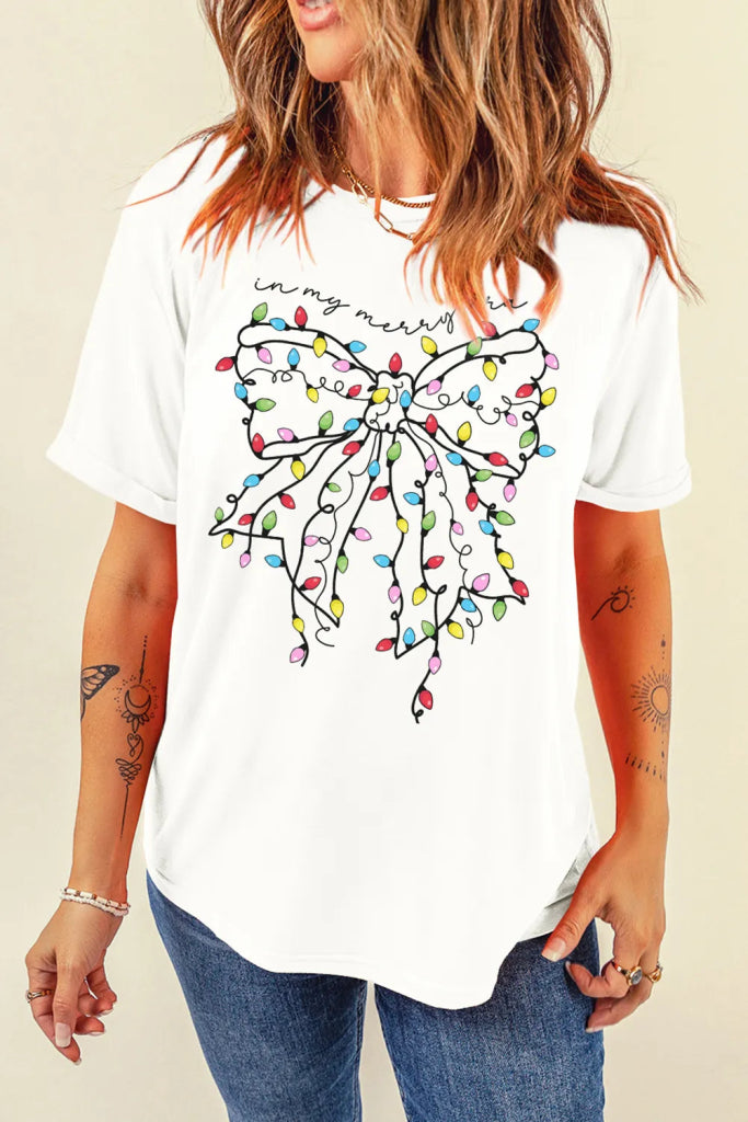 Full Size Bow Round Neck Short Sleeve T-Shirt - White by Trendsi from FREYA’S CLOSET
