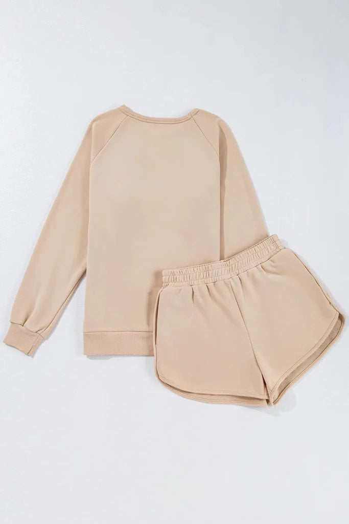 Contrast striped round neck top and shorts set, alternate product image