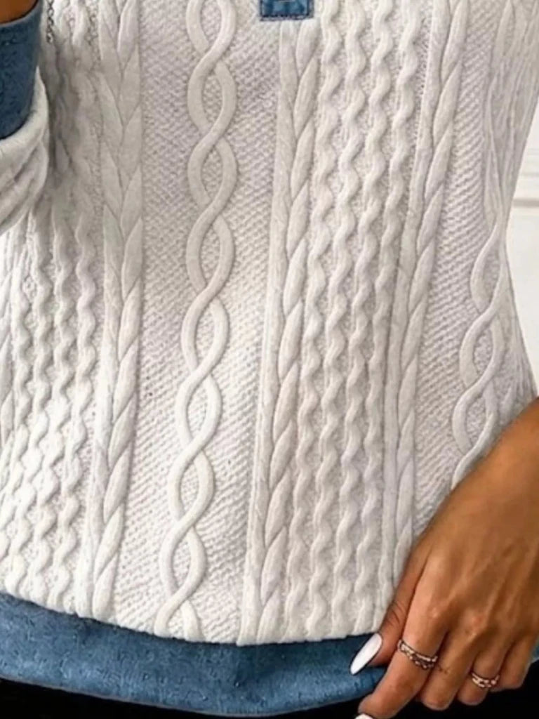 Denim contrast trim quarter-zip textured sweatshirt, alternate product image