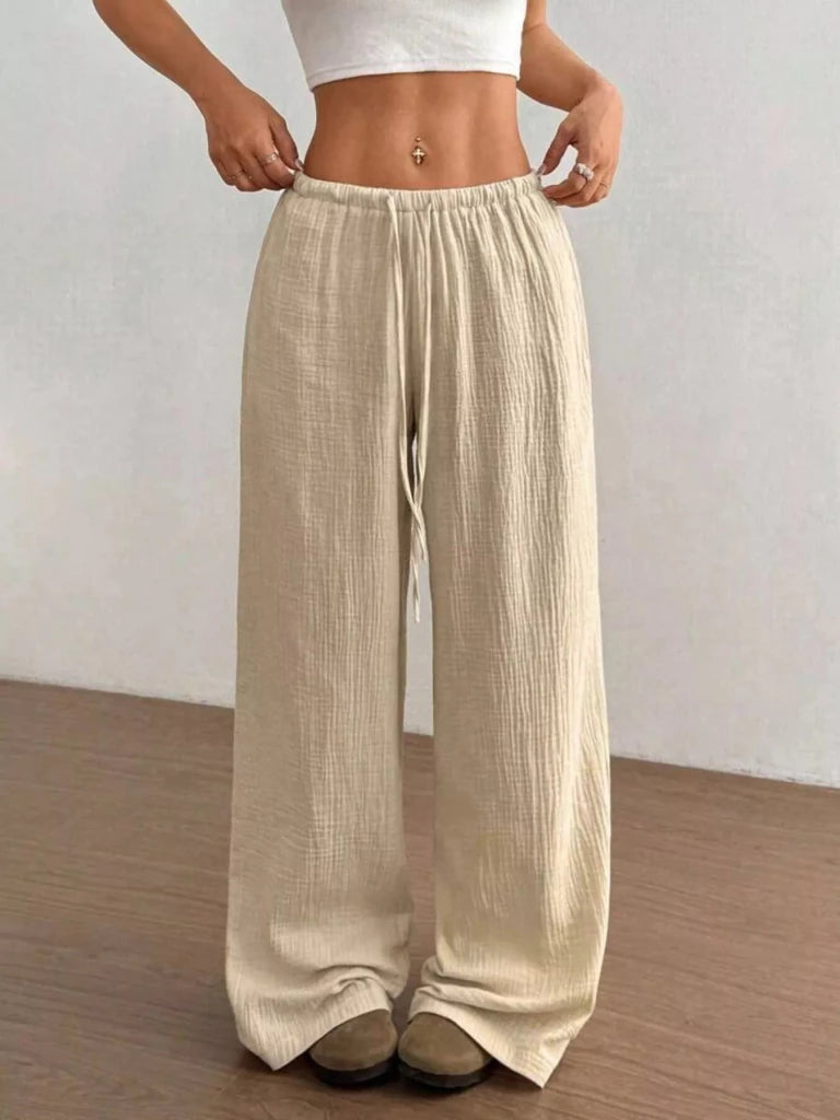 Full Size Drawstring Wide Leg Pants Plus Size - Apricot by Trendsi from FREYA’S CLOSET