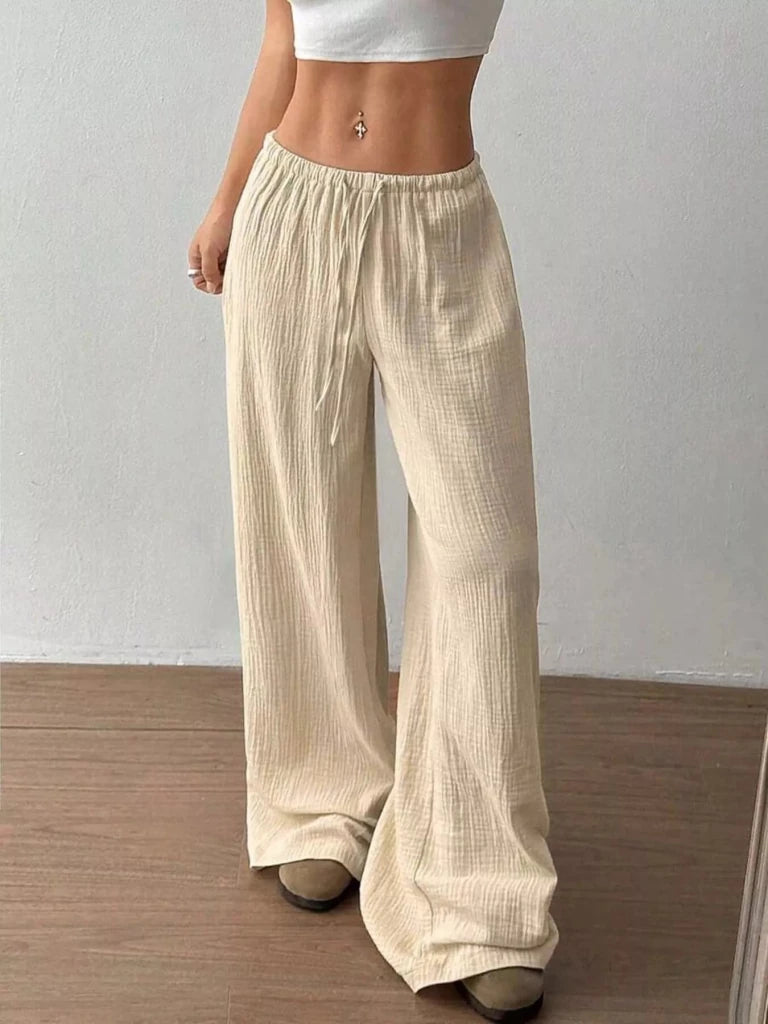 Full Size Drawstring Wide Leg Pants Plus Size - Apricot by Trendsi from FREYA’S CLOSET