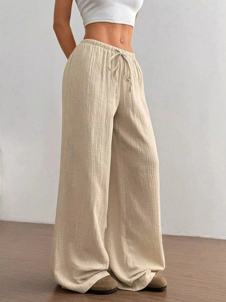 Full Size Drawstring Wide Leg Pants Plus Size - Apricot by Trendsi from FREYA’S CLOSET