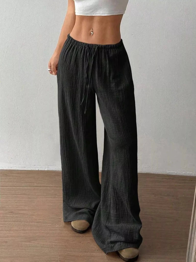 Full Size Drawstring Wide Leg Pants Plus Size - Black by Trendsi from FREYA’S CLOSET