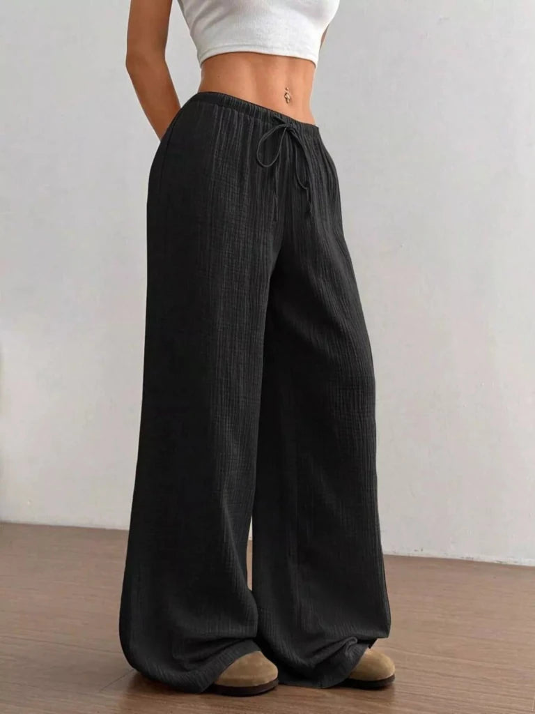Full Size Drawstring Wide Leg Pants Plus Size - Black by Trendsi from FREYA’S CLOSET